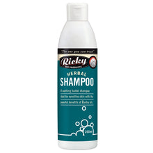 Load image into Gallery viewer, A 250ml white plastic bottle of Ricky Pet Products Herbal Shampoo with a teal and white label, shown on a plain white background.