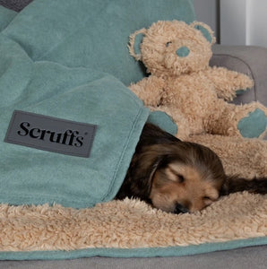 SCRUFFS Snuggle Reversible Pet Blanket: Sage Green - 100cm x 75cm (+comfort Bear)