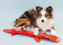 Load image into Gallery viewer, Fire Biterz Dragon Dog Toy with 3 Squeakers - Length - 61cm, width - 8.5cm, height - 4cm