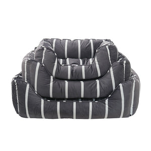 Grey Velvet Stripes Square Dog Bed