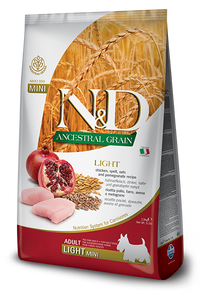 FARMINA N&D ANCESTRAL GRAIN: Light/Senior Adult Dog Food for All Breeds Free-Range Italian Chicken, Spelt, Oats & Pomegranate Recipe