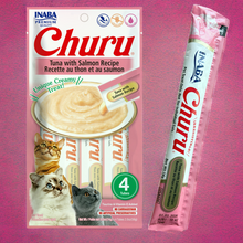 Load image into Gallery viewer, NEW! INABA Churu Cat Treat - Tuna with Salmon Recipe - 4 tubes in one pack
