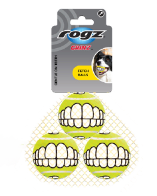NEW!  ROGZ GRINZ TENNIS BALLS - MULTIPACK of 3 Balls (Small R120 or Medium R140)