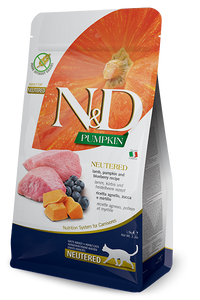 FARMINA N&D PRIME GRAIN-FREE: Adult Cat Food for All Breeds Neutered Lamb, Pumpkin & Blueberry Recipe
