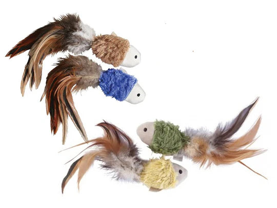 KONG Natural Crinkle Fish Plush Toy with Feathers - Two Fish on a Card
