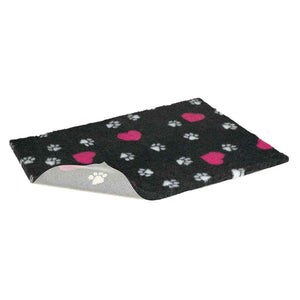 Petlife Vetbed Non-Slip Mat - Charcoal/Cerise Hearts and White Paw (Small, Medium or Large)
