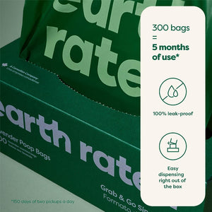 Earth Rated Eco-Friendly Poop Bags - 300, 150, 120 or 60 bags