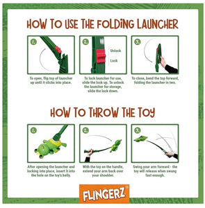 NEW!  Flingerz Folding Launcher and Toy Set  - Toy 21cm/Launcher 31cm when folded