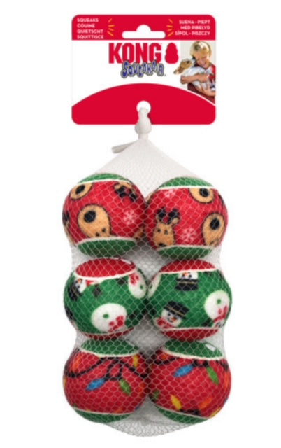 NEW! KONG CHRISTMAS HOLIDAY SQUEAKAIR BALLS - Multipack of 6 Balls