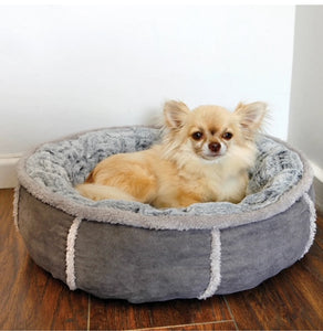 Deep Plush Grey Donut Dog Bed - Small 50.5cm & Medium 68.5cm
