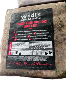 VONDI'S Holistic Pet Nutrition, Beef Dog Food - Frozen 500g