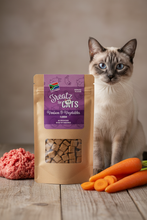 Load image into Gallery viewer, Treatz for Cats Venison &amp; Vegetable cat treats 80g lifestyle shot with Siamese cat
