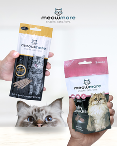 Meowmore Snacks - Meaty or Fishy Cat Treats (15g) or Meowmore Sticks (3 sticks in a pkt)