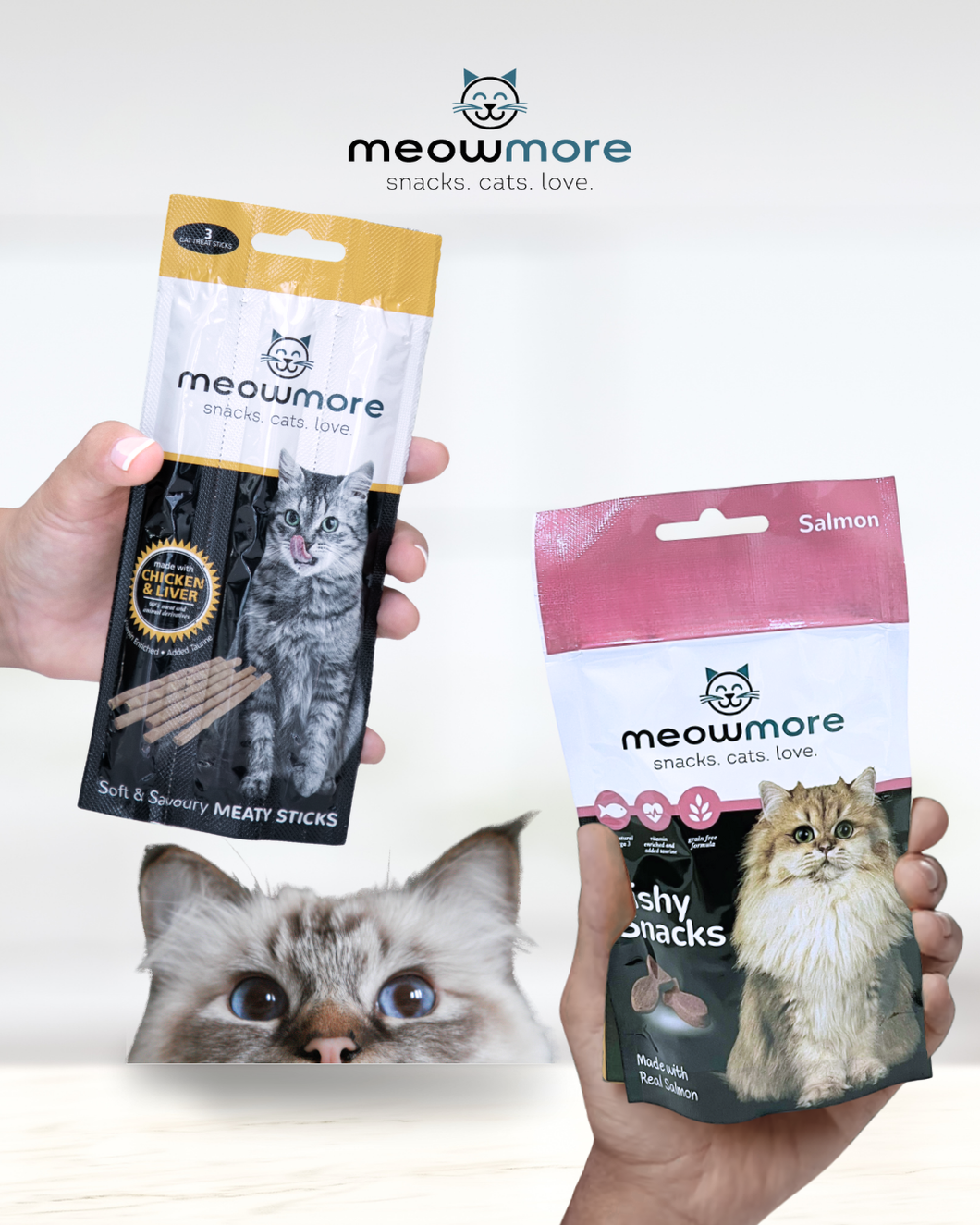 Meowmore Snacks - Meaty or Fishy Cat Treats (15g) or Meowmore Sticks (3 sticks in a pkt)