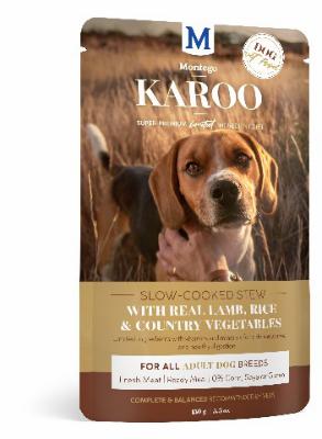 MONTEGO KAROO Wet Adult Dog Food - Lamb & Veg - 8 x 150g Pouches