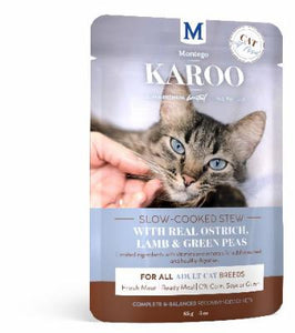 MONTEGO KAROO Wet Adult Cat Food - Ostrich & Peas - 12 x 85g Pouches