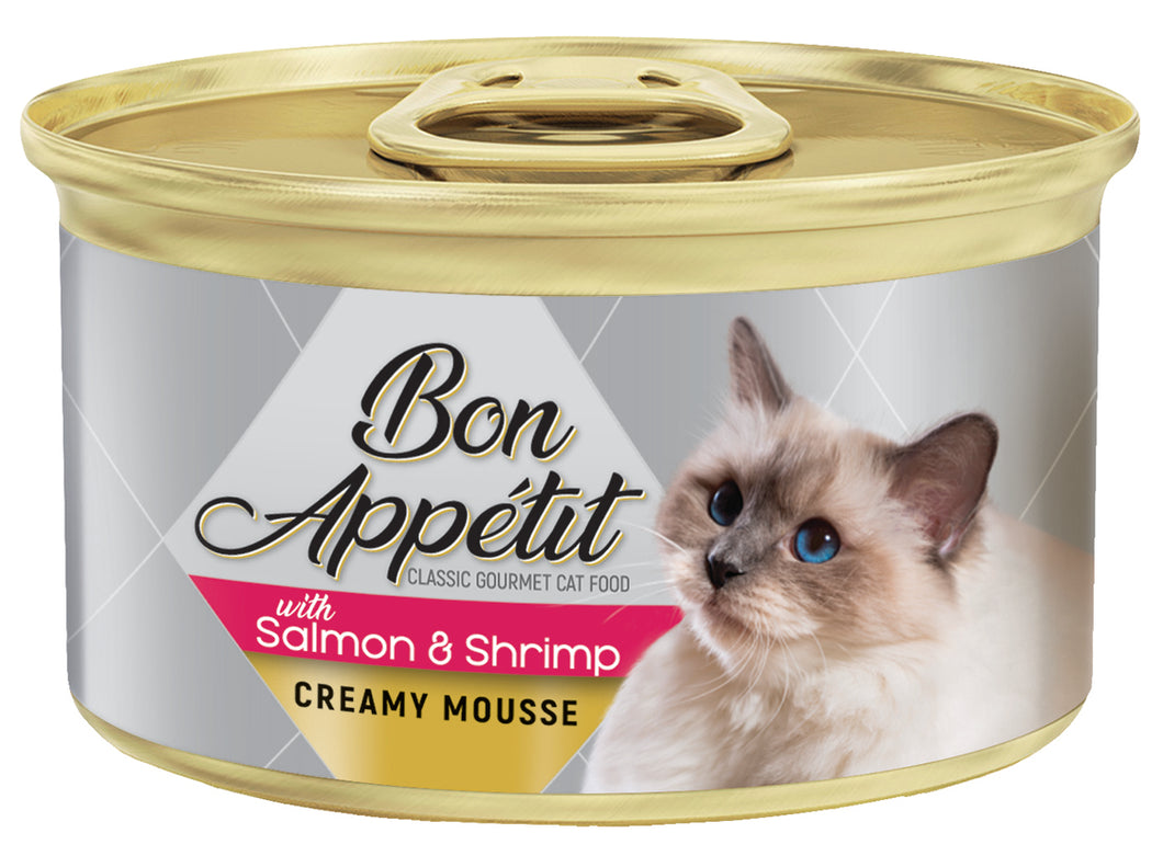 BON APPÉTIT Salmon & Shrimp Creamy Cat Food Mousse (85g x 12 Tins)