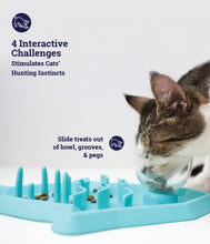 Load image into Gallery viewer, Slow Feeder Hunt n&#39; Snack Placemat with a cat bowl
