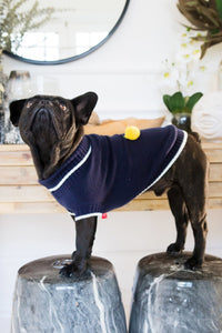 Dog's Life Mohair Knit Polo Neck Dog Jersey - Navy and White