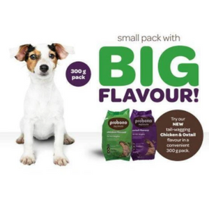 PROBONO Dog Biscuits: Small Pack:  Chicken or Oxtail Flavour Biscuits 300g