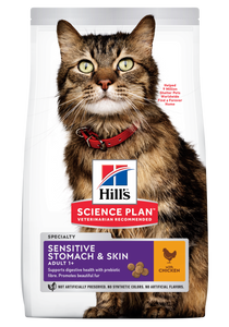 HILL'S SCIENCE PLAN Adult Sensitive Stomach & Skin Dry Cat Food Chicken Flavour - 1.5kg & 7kg