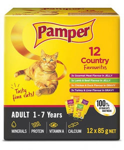 Pamper Adult Cat Food -  Box of Country Favourites 12 x 85g