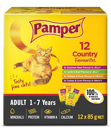 Pamper Adult Cat Food -  Box of Country Favourites 12 x 85g