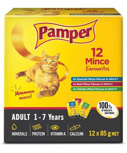Pamper Adult Cat Food - Box of Mince Favourites 12 x 85g