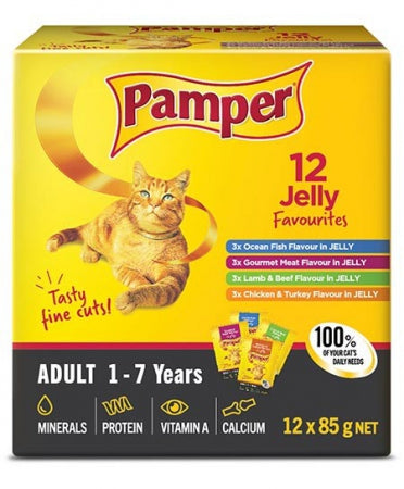 Pamper Adult Cat Food - Box of Jelly Favourites 12 x 85g