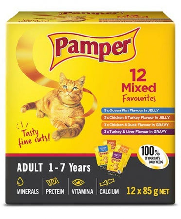 Pamper Adult Cat Food Box of Mixed Favourites 12 x 85g