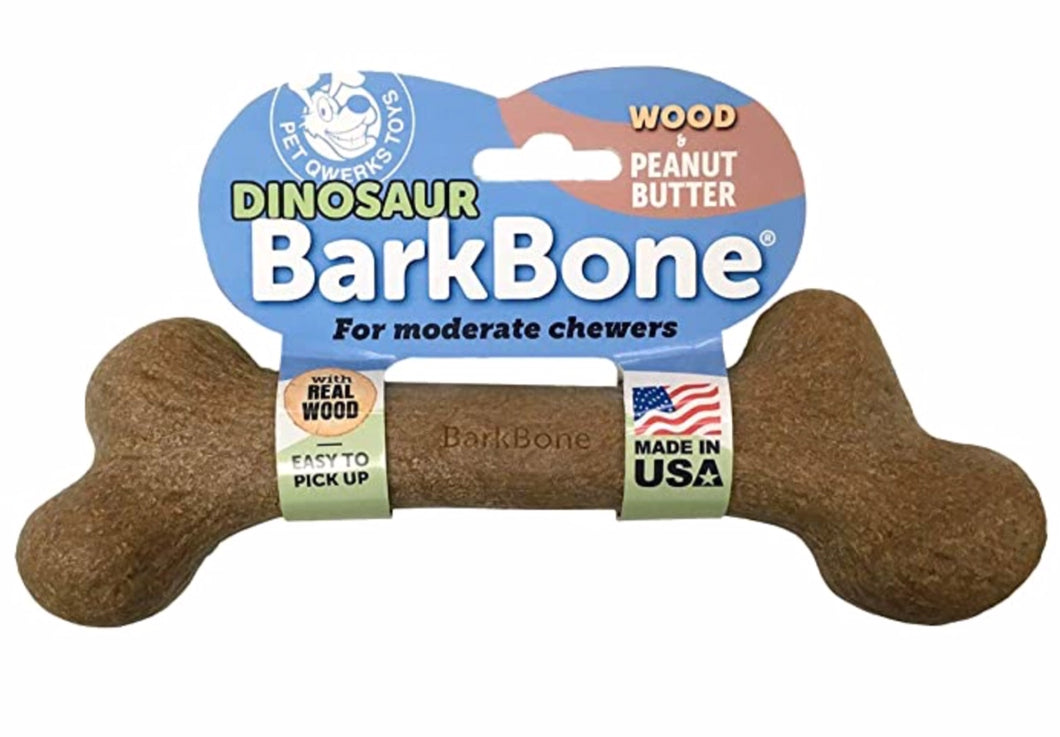 Dinosaur Bark Bone - Wood and Peanut Butter Chew Toy