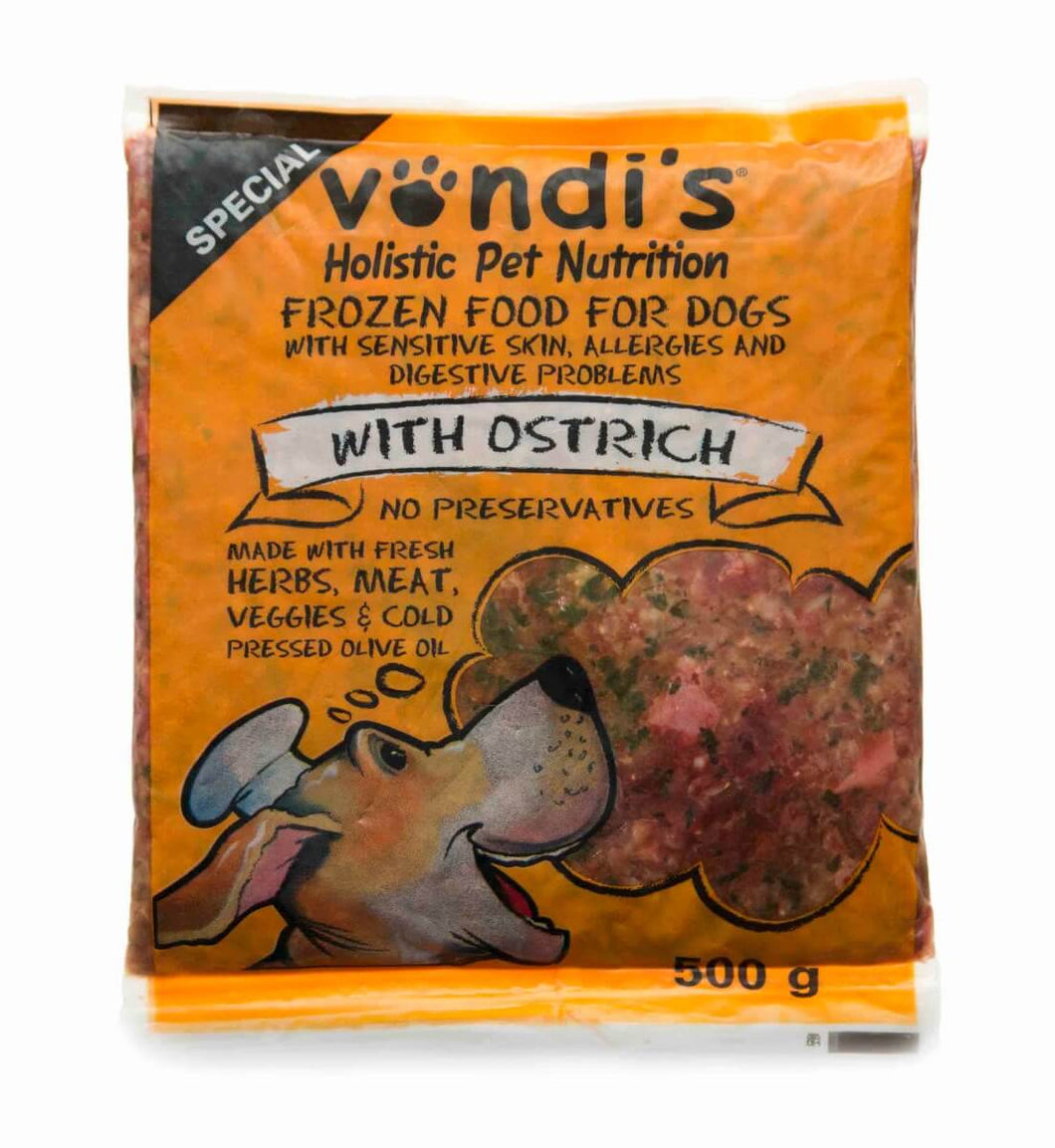VONDI'S Special Ostrich Dog Food for Itchy Skin & Sensitive Tummies  - Frozen 500g