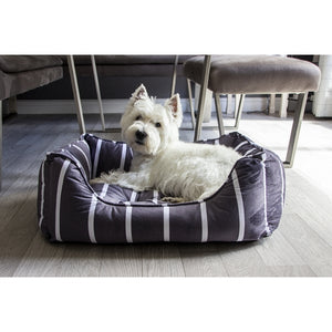 Grey Velvet Stripes Square Dog Bed