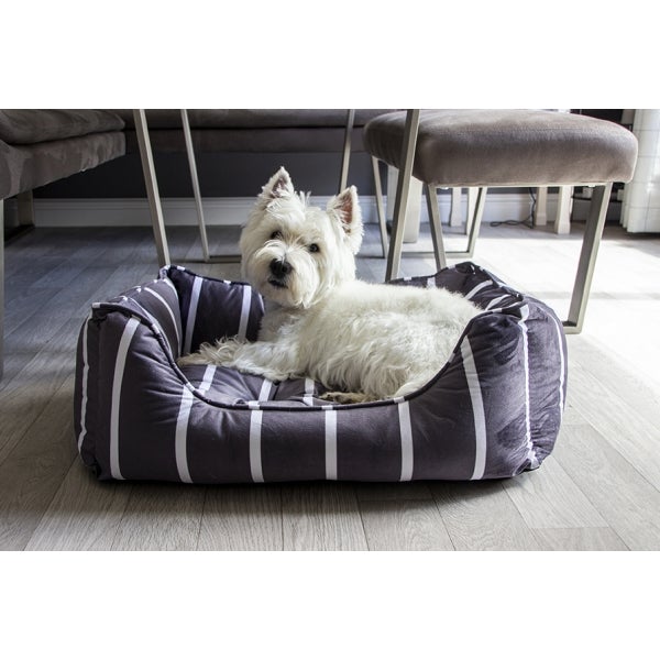 Grey Velvet Stripes Square Dog Bed