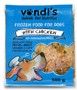 VONDI'S Holistic Pet Nutrition, Natural Chicken Dog Food - Frozen 500g