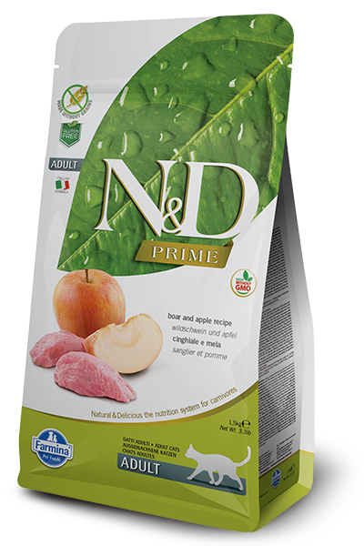 FARMINA N&D PRIME GRAIN-FREE: Adult Cat Food for All Breeds  Boar & Apple Recipe