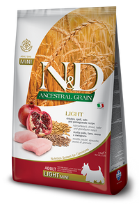 FARMINA N&D ANCESTRAL GRAIN: Light/Senior Adult Dog Food for All Breeds Chicken, Spelt, Oats & Pomegranate Recipe