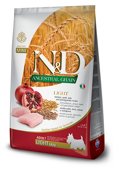 FARMINA N&D ANCESTRAL GRAIN: Light/Senior Adult Dog Food for All Breeds Chicken, Spelt, Oats & Pomegranate Recipe