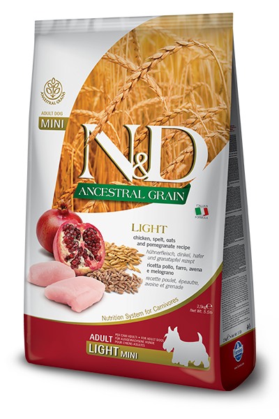 FARMINA N&D ANCESTRAL GRAIN: Light/Senior Adult Dog Food for All Breeds Free-Range Italian Chicken, Spelt, Oats & Pomegranate Recipe