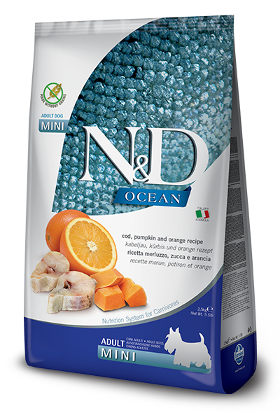 FARMINA N&D OCEAN  Grain-Free Adult Dog Food for All Breeds: Cod, Pumpkin & Orange Recipe